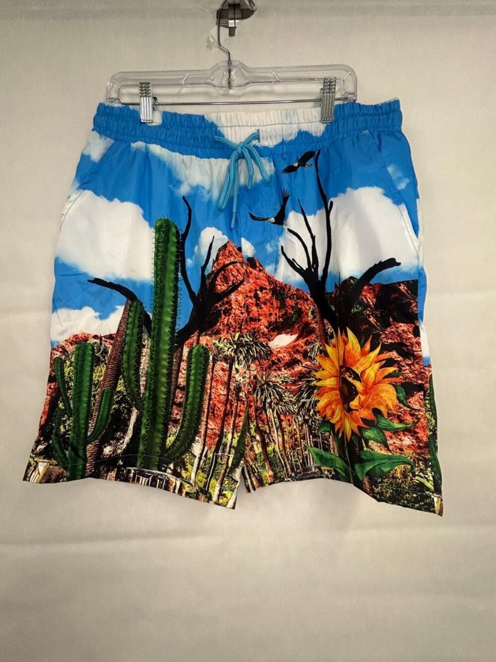 Rebel Minds XL Desert Cactus Print Swim Trunks Tropical Scenic Swim Shorts